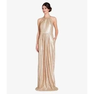 WEDDINGTON WAY NEW Isabelle Sequins Maxi Dress in Gold Halter Neck Size 0